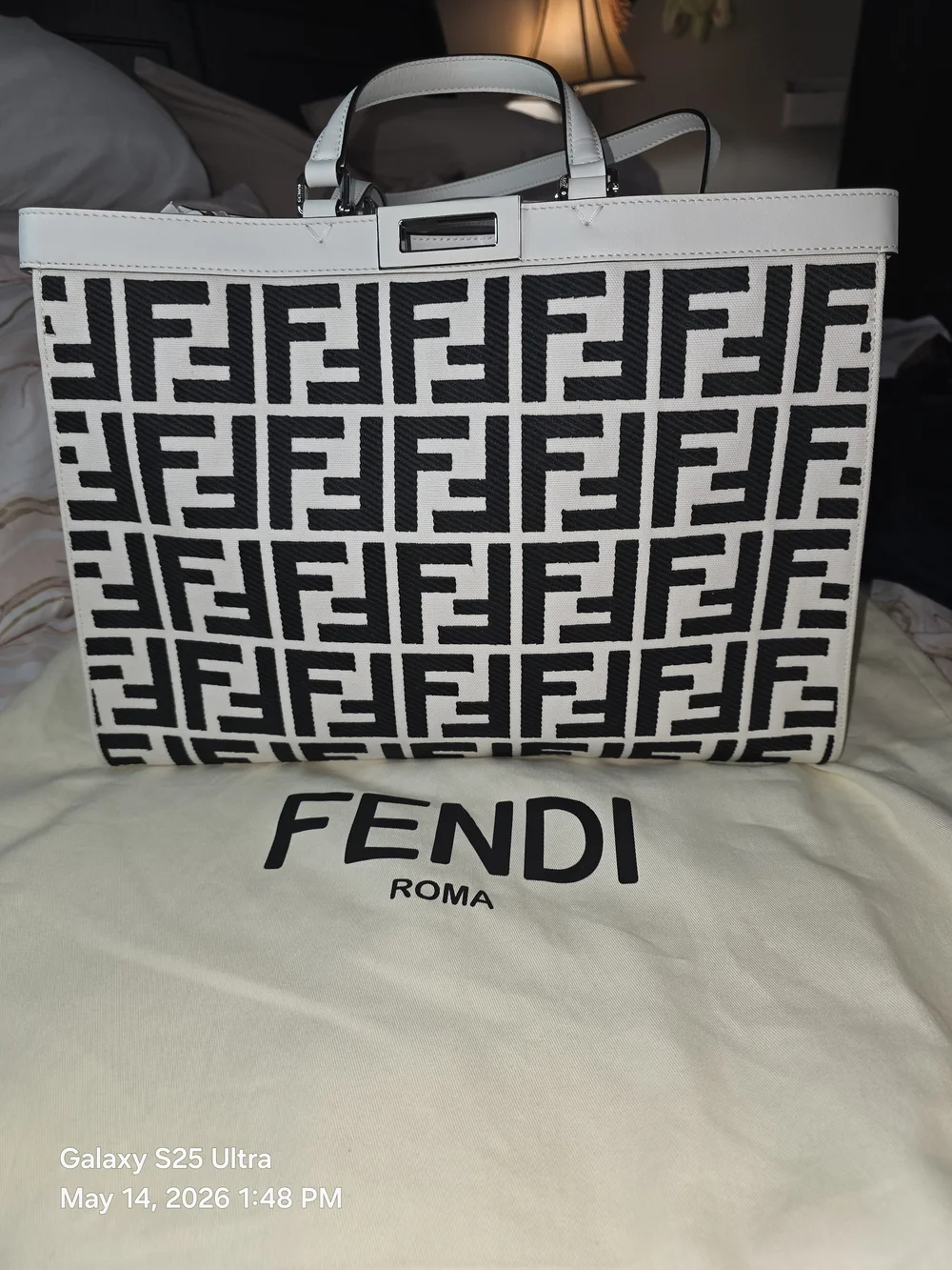 Fendi FF Canvas X-Tote Bag Black White Leather Trim Turn Lock. NWT. MFRP-$3800 - Picture 3 of 16